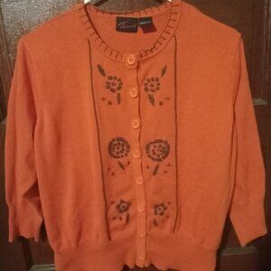 Torrid Burnt Orange / Brown Floral Embroidered 3/4 Sleeve Cardigan - Size 2 2X